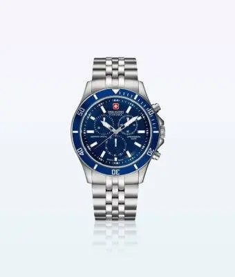 हनोवा स्विस मिलिट्री कलाई घड़ी फ्लैगशिप क्रोनो सिल्वर-ब्लू