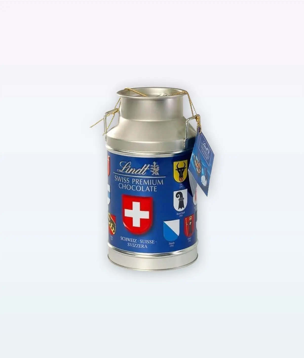Lindt Chocolate Milk Can w Cantonal Shield- Swissmade Direct