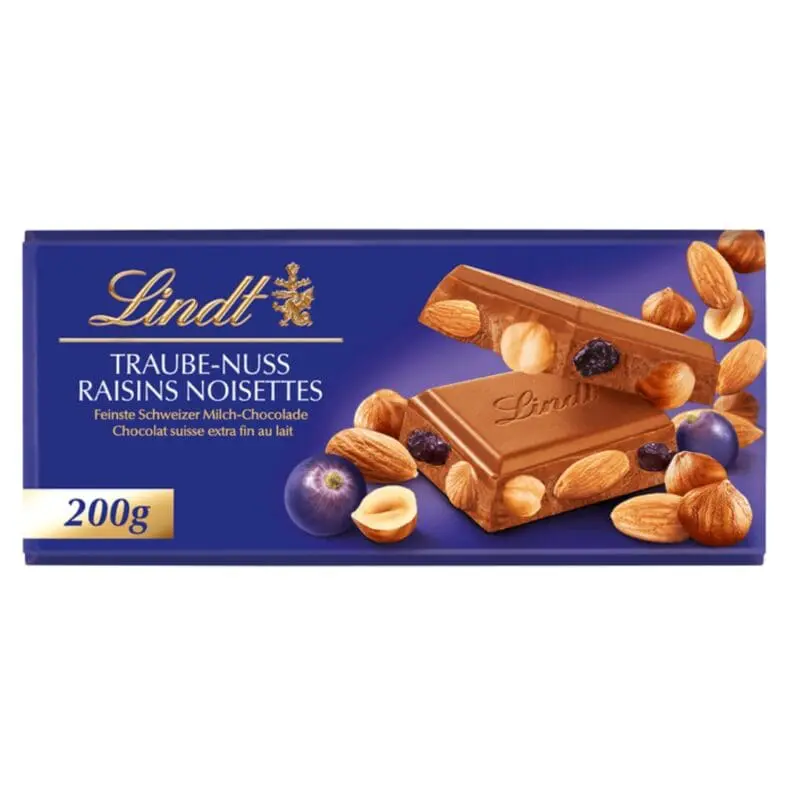 chocolate con avellanas y pasas