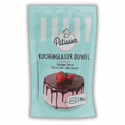 A Frey Patissier Cake Glaze Dark 125g with a strawberry glaze on it.