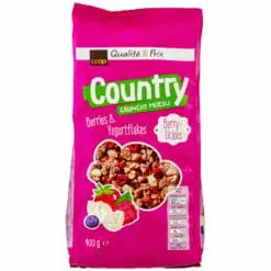 Geniet van een 400g doos Crunchy Muesli boordevol voedzame bessen en aangevuld met romige yoghurt.