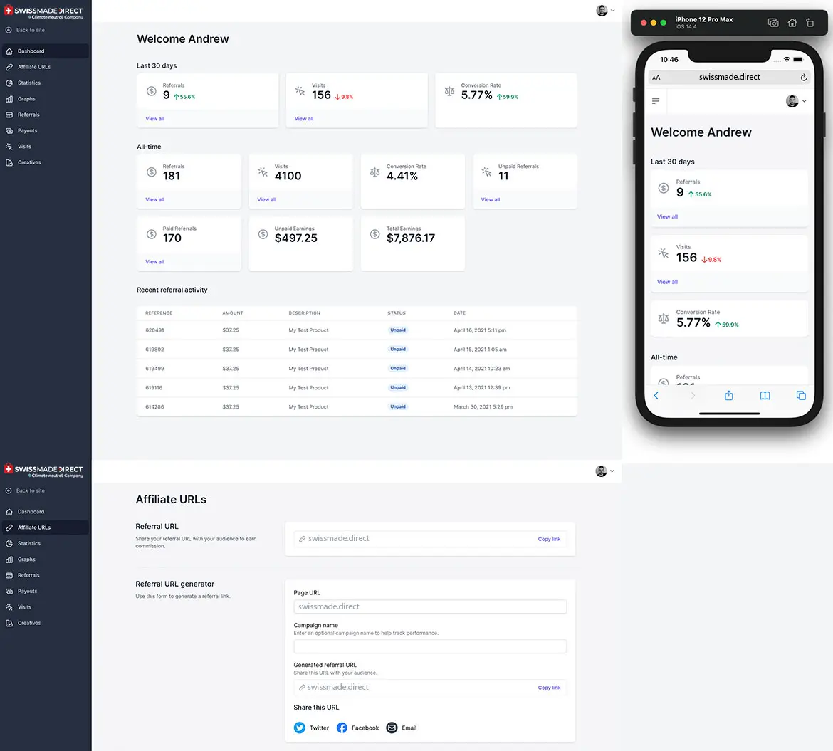 Wie das Swiss Made Partnerprogramm funktioniert 1 affiliate dashboard