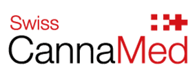 Logo de Swiss Cannamed, avec un fond vert vif pour une meilleure visibilité et reconnaissance.