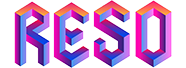 Le mot "Reso" est encadré d'un cadre vibrant dans un logo artistique et lumineux.