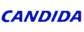 Le logo Candia, d'un bleu éclatant, est mis en évidence.
