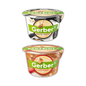 Deux bols de Fondue Ready To Eat 200 g I Gerber peanut butter yogurt.