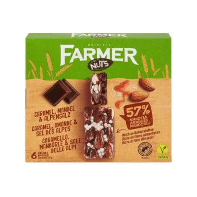 बादाम और अल्पाइन नमक के साथ किसान कारमेल बार