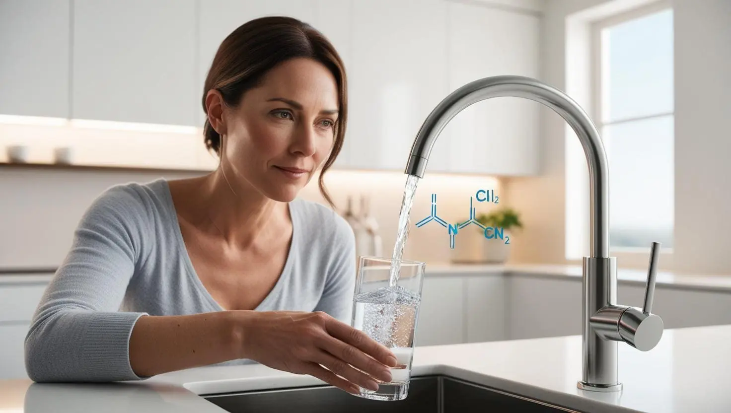 כלור במי שתייה: תגלית שוויצרית-אמריקאית חושפת תרכובת חדשה 1 אישה שופכת מים לכוס