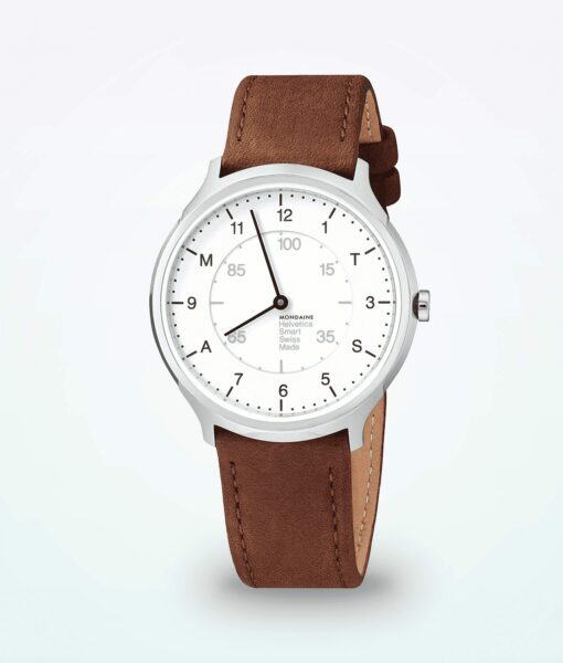 Mondaine Helvetica Regular 2nd Timezone Men Wristwatch Brown