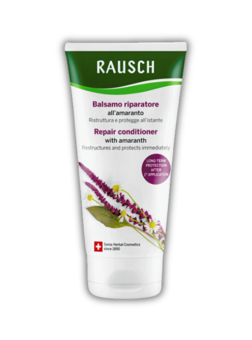 A tube of Rausch Repair Amaranth Conditioner 150 ml with lavender and flowers.