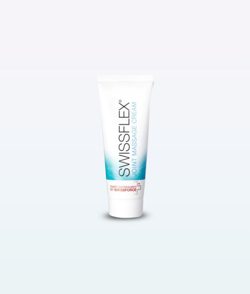Swissflex Duo Massage Cream tube placed against a pristine white backdrop.
