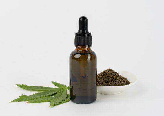 Cannabis oil bottle arrangement scaled