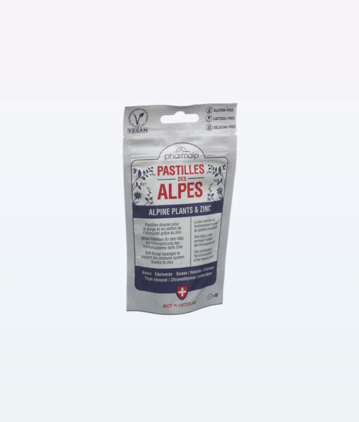 Refill bag of 40 Pastilles Des Alpes pastilles showcased against a pure white backdrop.