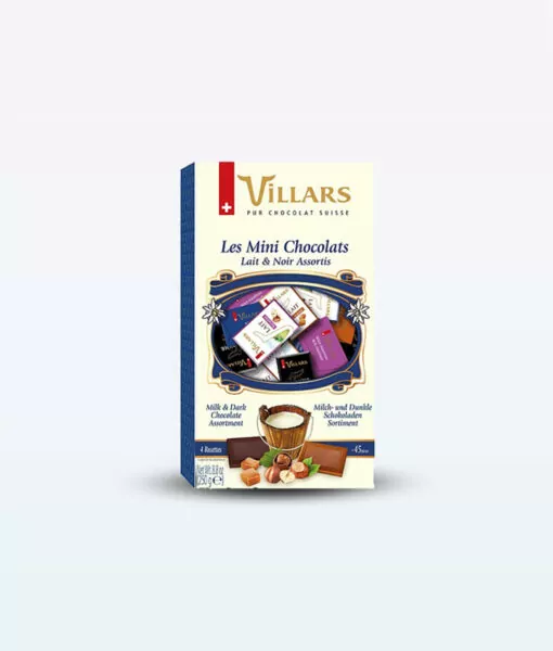 A 250g assortment of mini Villars chocolates in a labeled box.