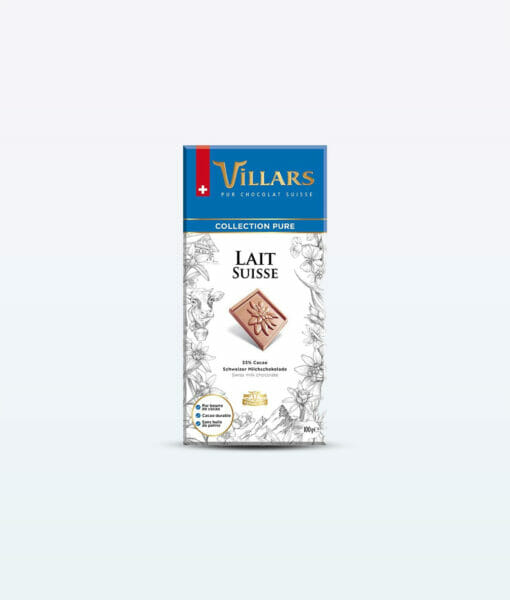 100g Villars Pure Milk Chocolate package isolated on a white background.