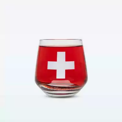 Verre avec croix suisse, la Suisse dans un verre