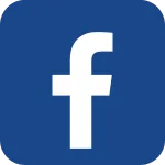 Un carré bleu avec un logo Facebook blanc.