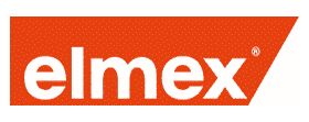 Elmex brand logo showcased against a vibrant orange backdrop.