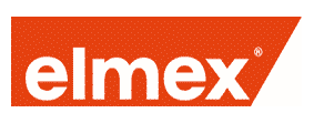 Elmex brand logo showcased against a vibrant orange backdrop.