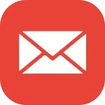 Une icône de courrier électronique sur fond rouge.