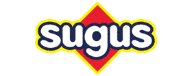 Colorful Sugus candy logo on a white backdrop.