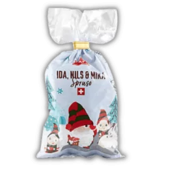 A bag of Frey Christmas Chocolate Balls with a santa claus on it.