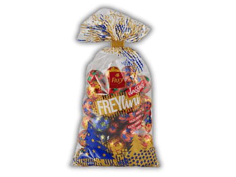 A bag of candy with a red, white and blue design.