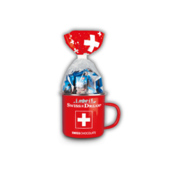 A Swiss Mug With Napolitains Chocolate I Swiss Dream with a Swiss flag on it.